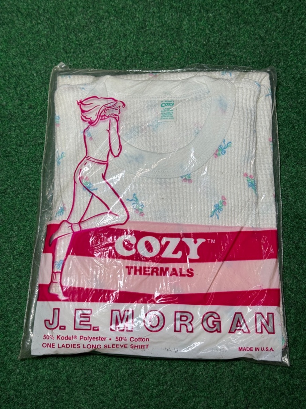 Vintage Thermal Floral Print Long Sleeve 70s Ladies Lrg JE Morgan Shirt Sealed